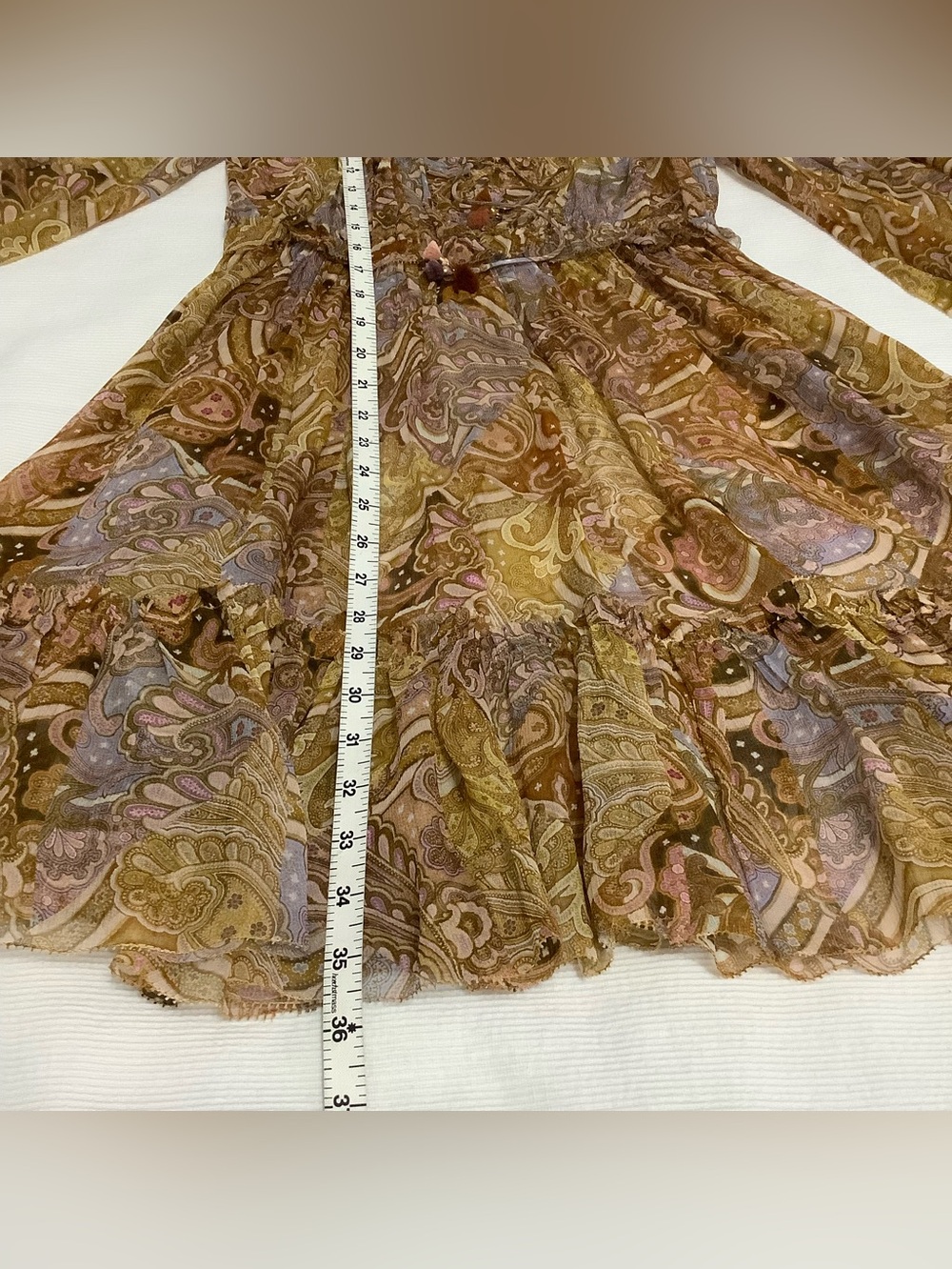 Zimmermann Mustard Paisley Lace-Up Ruffle Mini Dress Size 0 (0254) - Picture 12 of 16